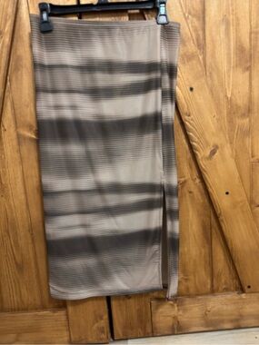 Source Unknown Brown and Gray Striped Midi Skirt